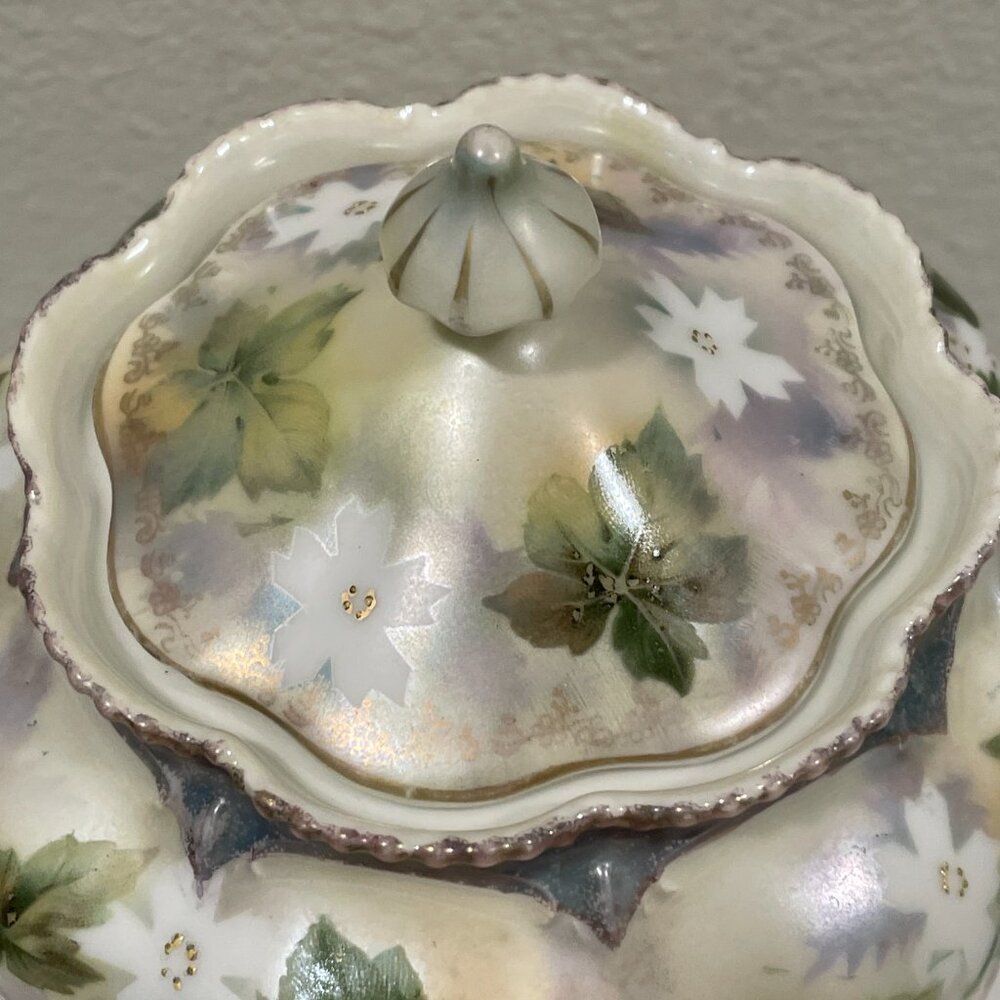 RS PRUSSIA Genuine Vintage Tea Set of 3, Ivory/Green/Gold/Rose Ivy & Floral - Picture 6 of 16